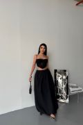 BEL LASTİKLİ BALON ETEK ŞANEL BOY SOFT KUMAŞ - Siyah resmi